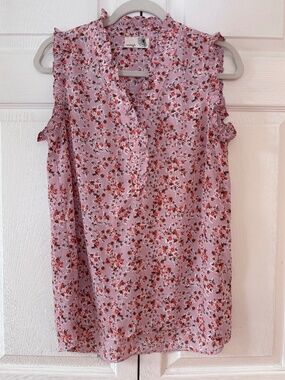 Everleigh Pink Floral Ruffle Edge Sleeveless Top Size S